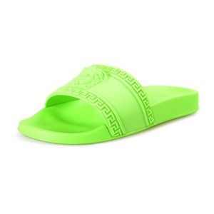 Versace Men's Neon Green Medusa Head Embossed Pool Slide Flip Flops Shoes